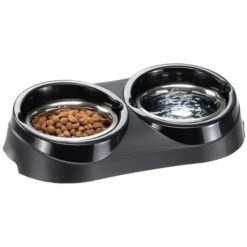 Ferplast DUO FEED Portaciotole In Plastica Con Ciotole In Acciaio. 3 Misure. Variante 01 - Misure: 38.5 X 20 X H 9 Cm - 1 L - Nero