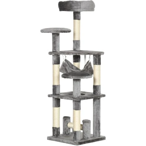 PawHut Albero Tiragraffi Per Gatti A 4 Livelli In Peluche Sisal Naturale Grigio 40x40x132cm 3 PawHut Albero Tiragraffi Per Gatti A 4 Livelli In Peluche Sisal Naturale Grigio 40x40x132cm