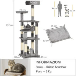 PawHut Albero Tiragraffi Per Gatti A 4 Livelli In Peluche Sisal Naturale Grigio 40x40x132cm 9 PawHut Albero Tiragraffi Per Gatti A 4 Livelli In Peluche Sisal Naturale Grigio 40x40x132cm -Cibi per gatti Italia 10557640 3