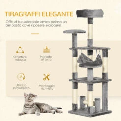 PawHut Albero Tiragraffi Per Gatti A 4 Livelli In Peluche Sisal Naturale Grigio 40x40x132cm 10 PawHut Albero Tiragraffi Per Gatti A 4 Livelli In Peluche Sisal Naturale Grigio 40x40x132cm -Cibi per gatti Italia 10557640 4