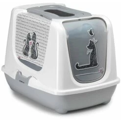 Record Bacinella Coperta In Plastica Con Paletta E Filtro Per Gatti Linea Con Amore: 50 X 39,5 X 37,5 H Cm