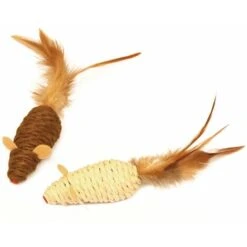 Gioco 2 Topolini In Corda E Piume Per Gatti