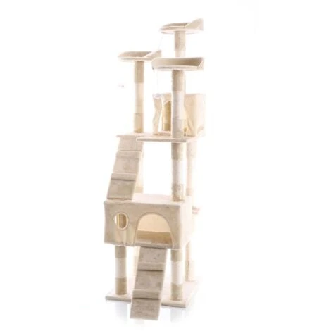 Albero Tiragraffi Beige 170 Cm Con Piattaforme, Cuccette E Scale 4 Albero Tiragraffi Beige 170 Cm Con Piattaforme, Cuccette E Scale - immagine 2