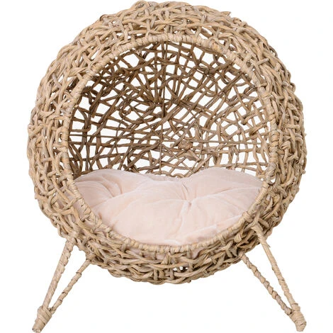 PawHut Lettto Per Gatti In Vimini Marrone Chiaro Con Cuscino Φ52x58cm 6 PawHut Lettto Per Gatti In Vimini Marrone Chiaro Con Cuscino Φ52x58cm - immagine 4