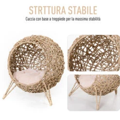 PawHut Lettto Per Gatti In Vimini Marrone Chiaro Con Cuscino Φ52x58cm 11 PawHut Lettto Per Gatti In Vimini Marrone Chiaro Con Cuscino Φ52x58cm -Cibi per gatti Italia 17374202 5
