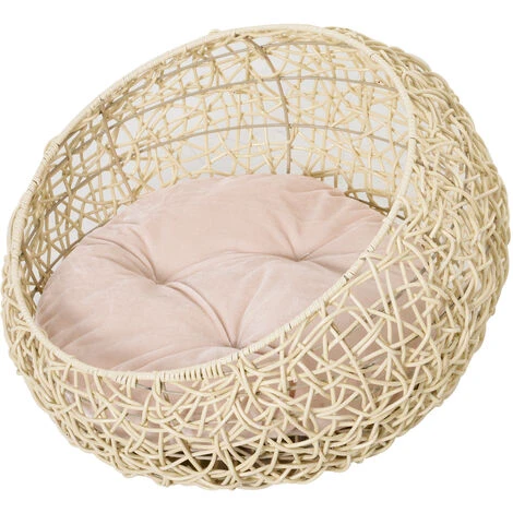 PawHut Letto Per Gatti In Rattan Con Cuscino In Lino E Cotone Beige Ф56 X 35 Cm 3 PawHut Letto Per Gatti In Rattan Con Cuscino In Lino E Cotone Beige Ф56 X 35 Cm