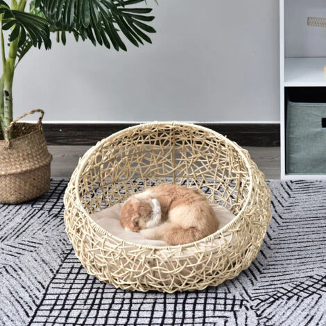 PawHut Letto Per Gatti In Rattan Con Cuscino In Lino E Cotone Beige Ф56 X 35 Cm 4 PawHut Letto Per Gatti In Rattan Con Cuscino In Lino E Cotone Beige Ф56 X 35 Cm - immagine 2