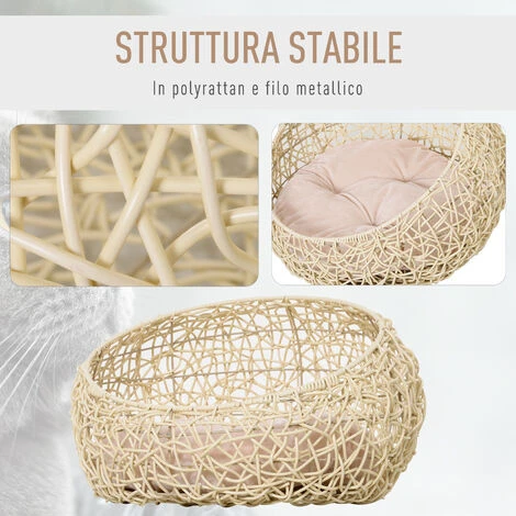 PawHut Letto Per Gatti In Rattan Con Cuscino In Lino E Cotone Beige Ф56 X 35 Cm 6 PawHut Letto Per Gatti In Rattan Con Cuscino In Lino E Cotone Beige Ф56 X 35 Cm - immagine 4