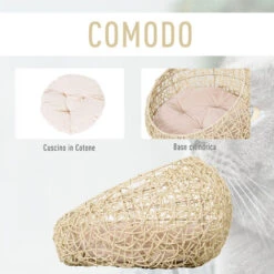 PawHut Letto Per Gatti In Rattan Con Cuscino In Lino E Cotone Beige Ф56 X 35 Cm 11 PawHut Letto Per Gatti In Rattan Con Cuscino In Lino E Cotone Beige Ф56 X 35 Cm -Cibi per gatti Italia 17374209 5