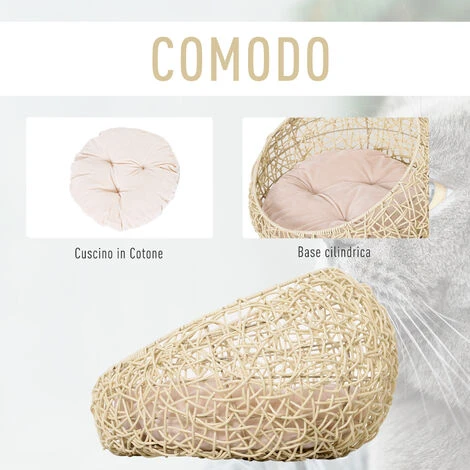 PawHut Letto Per Gatti In Rattan Con Cuscino In Lino E Cotone Beige Ф56 X 35 Cm 7 PawHut Letto Per Gatti In Rattan Con Cuscino In Lino E Cotone Beige Ф56 X 35 Cm - immagine 5