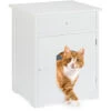 Relaxdays Mobiletto Lettiera Per Gatti, Con Cassetto, Modkat Litter Box, Armadietto Bagno, HLP 63,5 X 52 X 48 Cm, Bianco