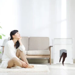 Relaxdays Mobiletto Lettiera Per Gatti, Con Cassetto, Modkat Litter Box, Armadietto Bagno, HLP 63,5 X 52 X 48 Cm, Bianco -Cibi per gatti Italia 17613196 3