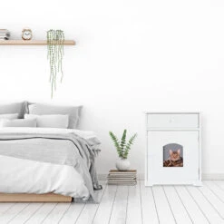 Relaxdays Mobiletto Lettiera Per Gatti, Con Cassetto, Modkat Litter Box, Armadietto Bagno, HLP 63,5 X 52 X 48 Cm, Bianco -Cibi per gatti Italia 17613196 5