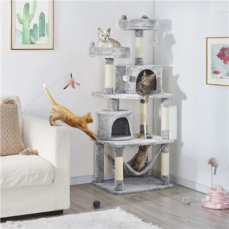 Yaheetech Tiragraffi Albero Per Gatti Adulti 61 X 49 X 158 Cm Con Giocattolo Per Gatto 2 Palle Cuccia Graffiatoio In Corda Sisal Naturale Grigio Chiaro 4 Yaheetech Tiragraffi Albero Per Gatti Adulti 61 X 49 X 158 Cm Con Giocattolo Per Gatto 2 Palle Cuccia Graffiatoio In Corda Sisal Naturale Grigio Chiaro - immagine 2