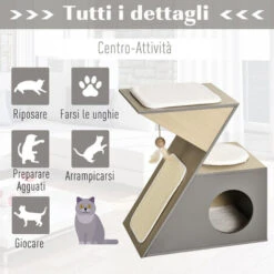 PawHut Cuccia Per Gatti Con Tiragraffi E Pallina In Corda Sisal E Legno MDF Grigio E Color Legno 10 PawHut Cuccia Per Gatti Con Tiragraffi E Pallina In Corda Sisal E Legno MDF Grigio E Color Legno -Cibi per gatti Italia 20492730 4