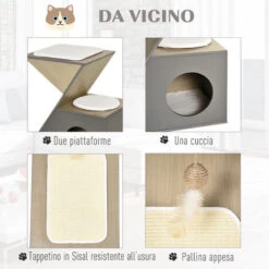 PawHut Cuccia Per Gatti Con Tiragraffi E Pallina In Corda Sisal E Legno MDF Grigio E Color Legno 11 PawHut Cuccia Per Gatti Con Tiragraffi E Pallina In Corda Sisal E Legno MDF Grigio E Color Legno -Cibi per gatti Italia 20492730 5
