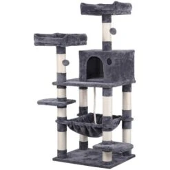 Yaheetech Tiragraffi Albero Per Gatti Adulti Con Giocchi Per Gatto 61 X 51 X 147 Cm 2 Palline Amaca Cuccia Graffiatoio In Corda Sisal Naturale Grigio Scuro