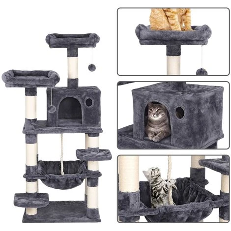 Yaheetech Tiragraffi Albero Per Gatti Adulti Con Giocchi Per Gatto 61 X 51 X 147 Cm 2 Palline Amaca Cuccia Graffiatoio In Corda Sisal Naturale Grigio Scuro 4 Yaheetech Tiragraffi Albero Per Gatti Adulti Con Giocchi Per Gatto 61 X 51 X 147 Cm 2 Palline Amaca Cuccia Graffiatoio In Corda Sisal Naturale Grigio Scuro - immagine 2