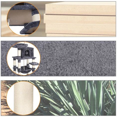 Yaheetech Tiragraffi Albero Per Gatti Adulti Con Giocchi Per Gatto 61 X 51 X 147 Cm 2 Palline Amaca Cuccia Graffiatoio In Corda Sisal Naturale Grigio Scuro 5 Yaheetech Tiragraffi Albero Per Gatti Adulti Con Giocchi Per Gatto 61 X 51 X 147 Cm 2 Palline Amaca Cuccia Graffiatoio In Corda Sisal Naturale Grigio Scuro - immagine 3