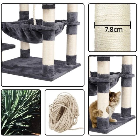 Yaheetech Tiragraffi Albero Per Gatti Adulti Con Giocchi Per Gatto 61 X 51 X 147 Cm 2 Palline Amaca Cuccia Graffiatoio In Corda Sisal Naturale Grigio Scuro 6 Yaheetech Tiragraffi Albero Per Gatti Adulti Con Giocchi Per Gatto 61 X 51 X 147 Cm 2 Palline Amaca Cuccia Graffiatoio In Corda Sisal Naturale Grigio Scuro - immagine 4
