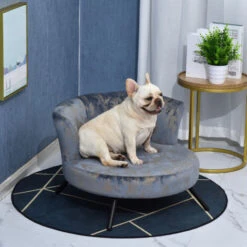 PawHut Divano Per Cani Di Piccola Taglia E Gatti Cuccia Di Lusso In Velluto Blu E Oro -Cibi per gatti Italia 24199435 2