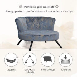 PawHut Divano Per Cani Di Piccola Taglia E Gatti Cuccia Di Lusso In Velluto Blu E Oro -Cibi per gatti Italia 24199435 4