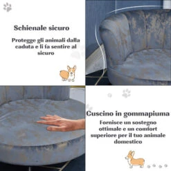 PawHut Divano Per Cani Di Piccola Taglia E Gatti Cuccia Di Lusso In Velluto Blu E Oro -Cibi per gatti Italia 24199435 5