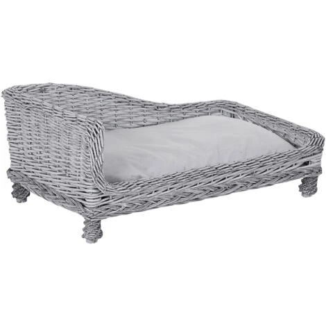 PawHut Chaise Longue Cuccia Per Animali Domestici In Vimini Con Cuscino Grigio 3 PawHut Chaise Longue Cuccia Per Animali Domestici In Vimini Con Cuscino Grigio
