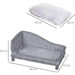 PawHut Chaise Longue Cuccia Per Animali Domestici In Vimini Con Cuscino Grigio 9 PawHut Chaise Longue Cuccia Per Animali Domestici In Vimini Con Cuscino Grigio -Cibi per gatti Italia 24692385 3