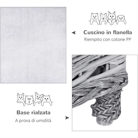 PawHut Chaise Longue Cuccia Per Animali Domestici In Vimini Con Cuscino Grigio 7 PawHut Chaise Longue Cuccia Per Animali Domestici In Vimini Con Cuscino Grigio - immagine 5