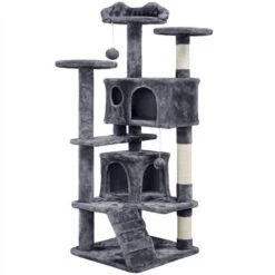 Yaheetech Tiragraffi Per Gatti Albero Tira Graffi Graffiatoio Sisal Naturale Giocattolo Giochi Gatto Elegante Con 2 Palle Antiribaltamento Grigio Scuro