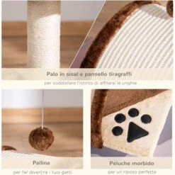 PawHut Albero Per Gatto, Marrone, 36x36x44cm -Cibi per gatti Italia 26423118 5