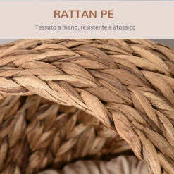 PawHut Letto Per Gatti In Vimini Con Cuscino In Cotone Marrone E Bianco 42 X 33 X 52 Cm -Cibi per gatti Italia 26425203 5