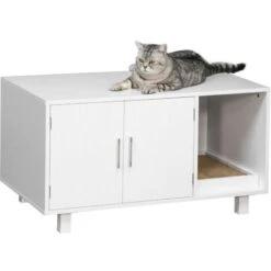 PawHut Mobile Per Lettiera Gatti In Legno, 2 Ante E Apertura Laterale Con Tiragraffi