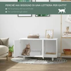 PawHut Mobile Per Lettiera Gatti In Legno, 2 Ante E Apertura Laterale Con Tiragraffi -Cibi per gatti Italia 28384578 4
