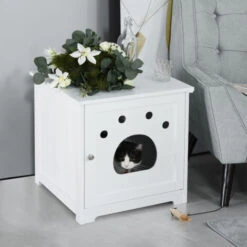 PawHut Cuccia Per Gatti E Piccoli Cani Mobile Per Lettiera In Legno, Bianco -Cibi per gatti Italia 28384637 2