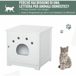 PawHut Cuccia Per Gatti E Piccoli Cani Mobile Per Lettiera In Legno, Bianco -Cibi per gatti Italia 28384637 4