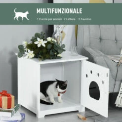 PawHut Cuccia Per Gatti E Piccoli Cani Mobile Per Lettiera In Legno, Bianco -Cibi per gatti Italia 28384637 5