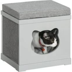 PawHut Cuccia Per Gatti In Legno Con 2 Cuscini E Tiragraffi Rimovibili, Grigio