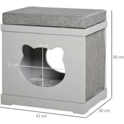 PawHut Cuccia Per Gatti In Legno Con 2 Cuscini E Tiragraffi Rimovibili, Grigio 9 PawHut Cuccia Per Gatti In Legno Con 2 Cuscini E Tiragraffi Rimovibili, Grigio -Cibi per gatti Italia 28614358 3