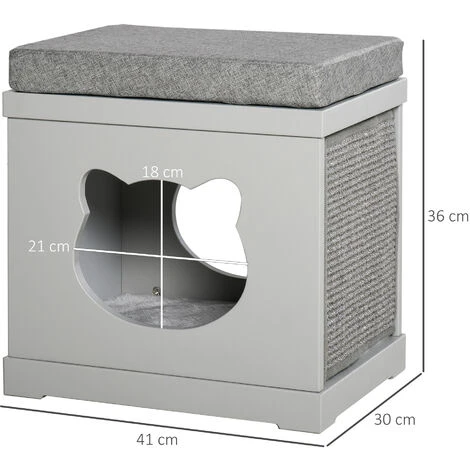 PawHut Cuccia Per Gatti In Legno Con 2 Cuscini E Tiragraffi Rimovibili, Grigio 5 PawHut Cuccia Per Gatti In Legno Con 2 Cuscini E Tiragraffi Rimovibili, Grigio - immagine 3