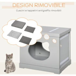 PawHut Cuccia Per Gatti In Legno Con 2 Cuscini E Tiragraffi Rimovibili, Grigio 11 PawHut Cuccia Per Gatti In Legno Con 2 Cuscini E Tiragraffi Rimovibili, Grigio -Cibi per gatti Italia 28614358 5