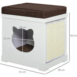 PawHut Cuccia Per Gatti In Legno Con 2 Cuscini E Tiragraffi Rimovibili, Bianco -Cibi per gatti Italia 28614368 3