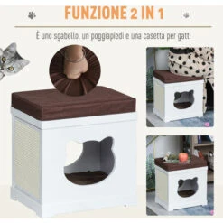 PawHut Cuccia Per Gatti In Legno Con 2 Cuscini E Tiragraffi Rimovibili, Bianco -Cibi per gatti Italia 28614368 4