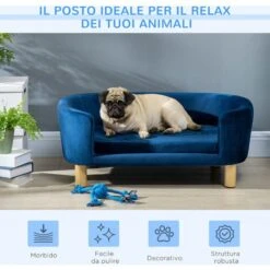 PawHut Cuccia Da Interni, Divano Per Gatti O Cani Di Taglia Piccola E Media In Velluto Blu -Cibi per gatti Italia 32175610 4