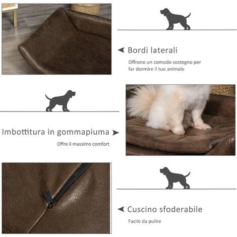 PawHut Cuccia Per Gatti E Cani A Divanetto Imbottito Con Cuscino Marrone Scuro 7 PawHut Cuccia Per Gatti E Cani A Divanetto Imbottito Con Cuscino Marrone Scuro - immagine 5