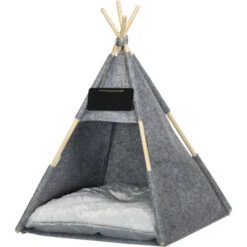 PawHut Tenda Cuccia Per Gatti O Cani Piccoli Da Interno, Teepee In Feltro Grigio, 58x58x80cm
