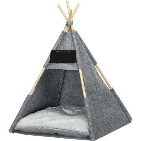PawHut Tenda Cuccia Per Gatti O Cani Piccoli Da Interno, Teepee In Feltro Grigio, 58x58x80cm 3 PawHut Tenda Cuccia Per Gatti O Cani Piccoli Da Interno, Teepee In Feltro Grigio, 58x58x80cm