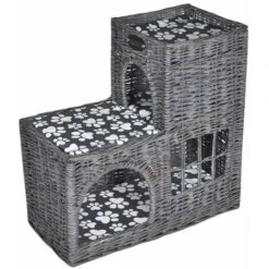 Nova Casetta Lettino Castello Albero Tiragraffi In Salice E Cuscino Con Etichetta Welcome