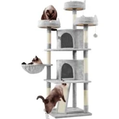 Yaheetech Tiragraffi Albero Per Gatti Adulti Alto 174cm Gattini In Corda Sisal Graffiatoio Con 3 Palle 174cm Chiaro Grigio